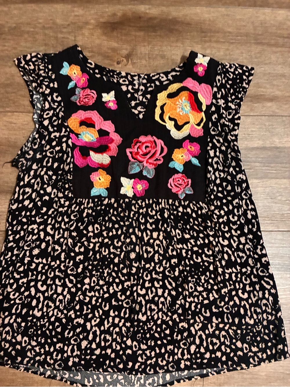 Savanna Jane Black Floral Embroidered Tank with Pink & Yellow Accents